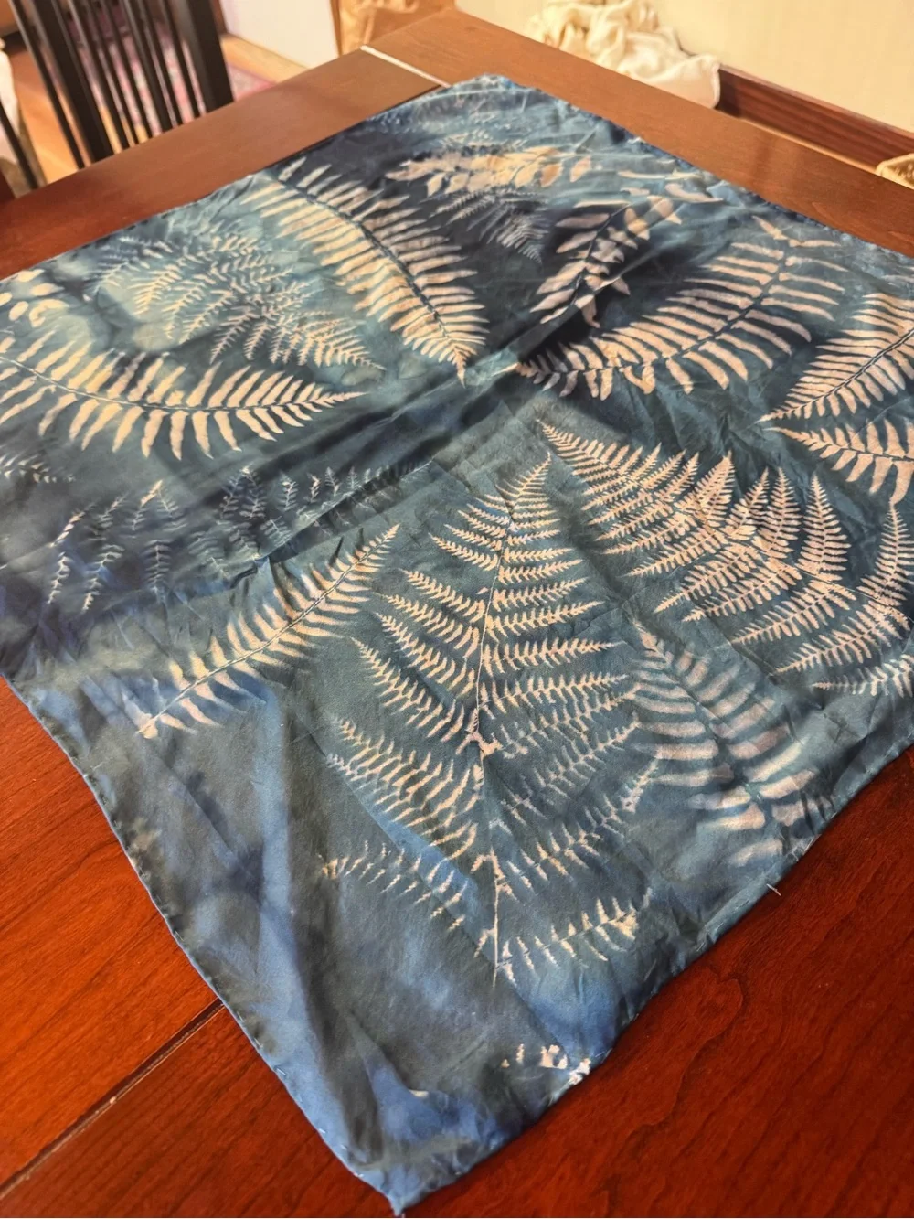 Silk Fern Pattern Cyanotype scarf